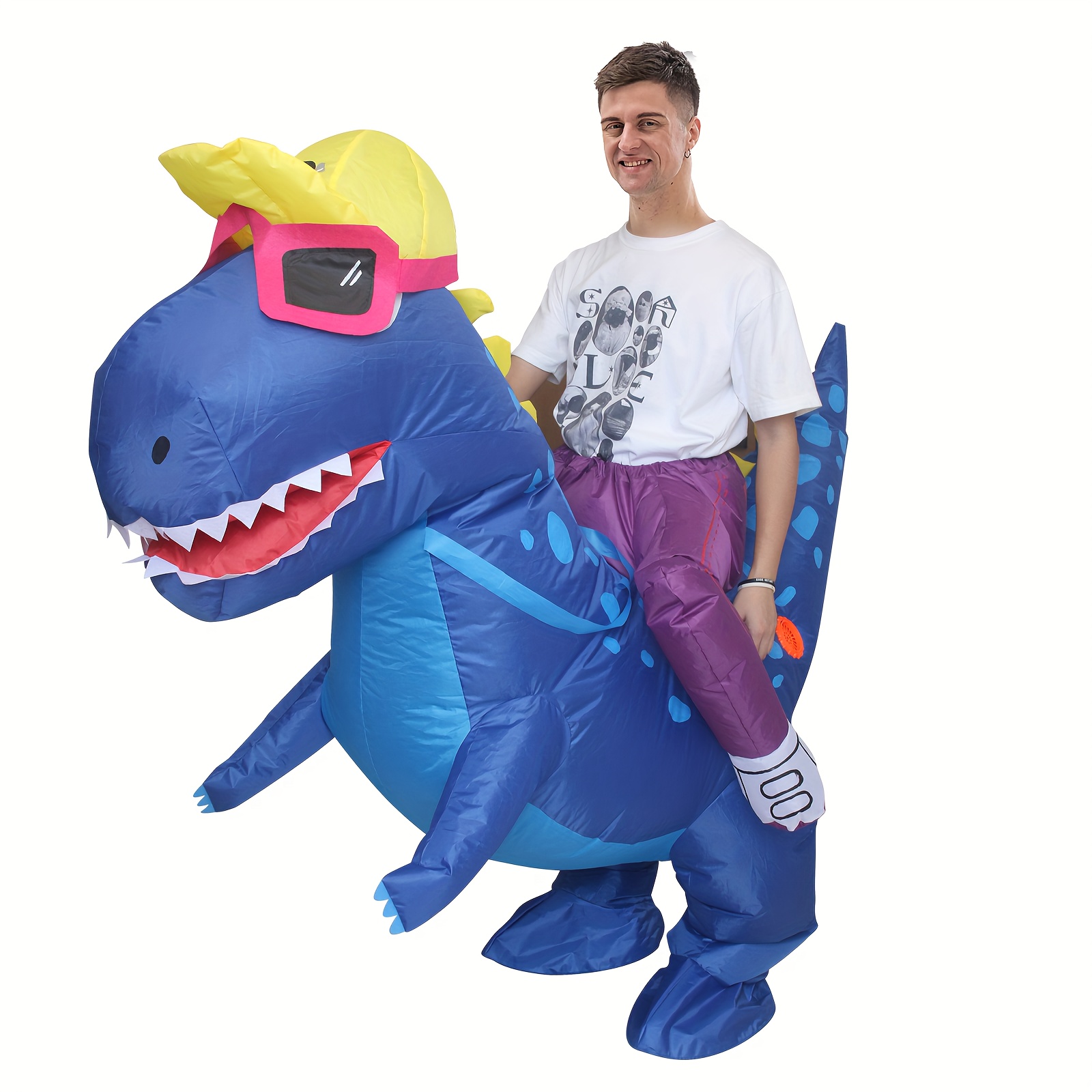 THE TWIDDLERS Costume da Dinosauro Gonfiabile per Adulti - Costume da T-Rex  per Festa in Maschera - Facile da Gonfiare Fino a 2 m : : Moda