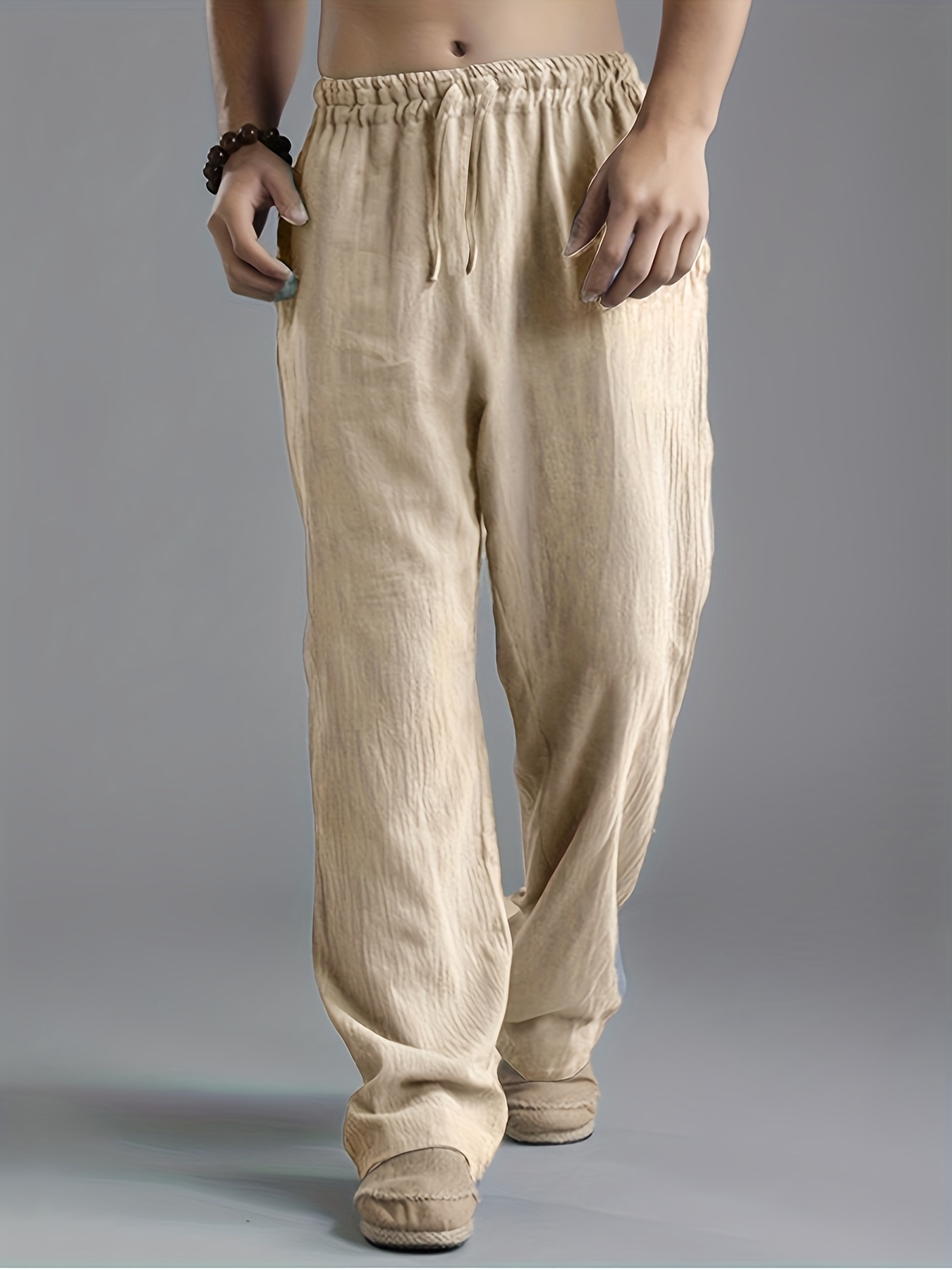 Pantalones Harem para hombre, pantalones de jogging estampados con cordón  para hombre, ropa de calle suelta de otoño de algodón y lino, pantalones