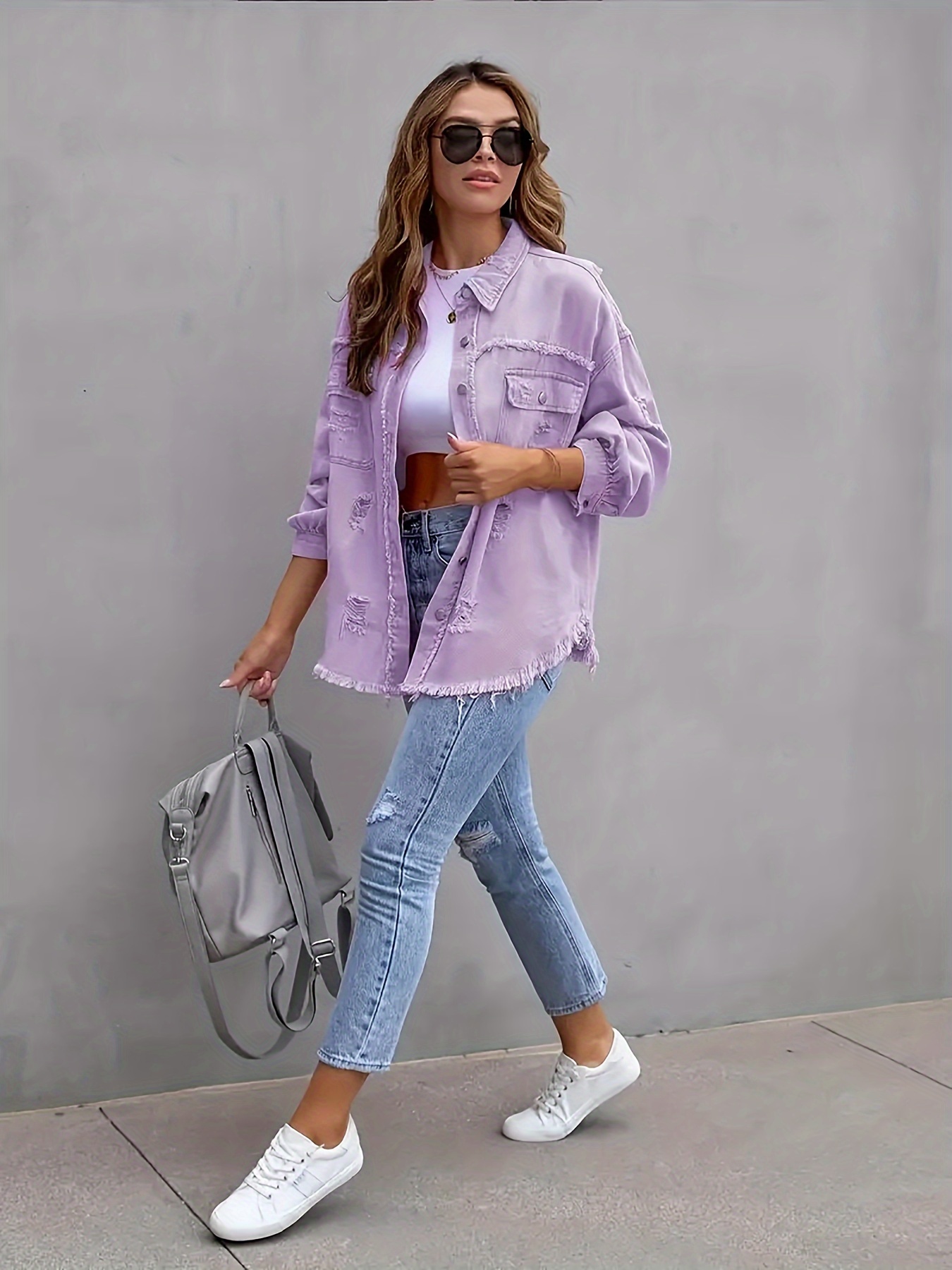 Light purple best sale denim jacket