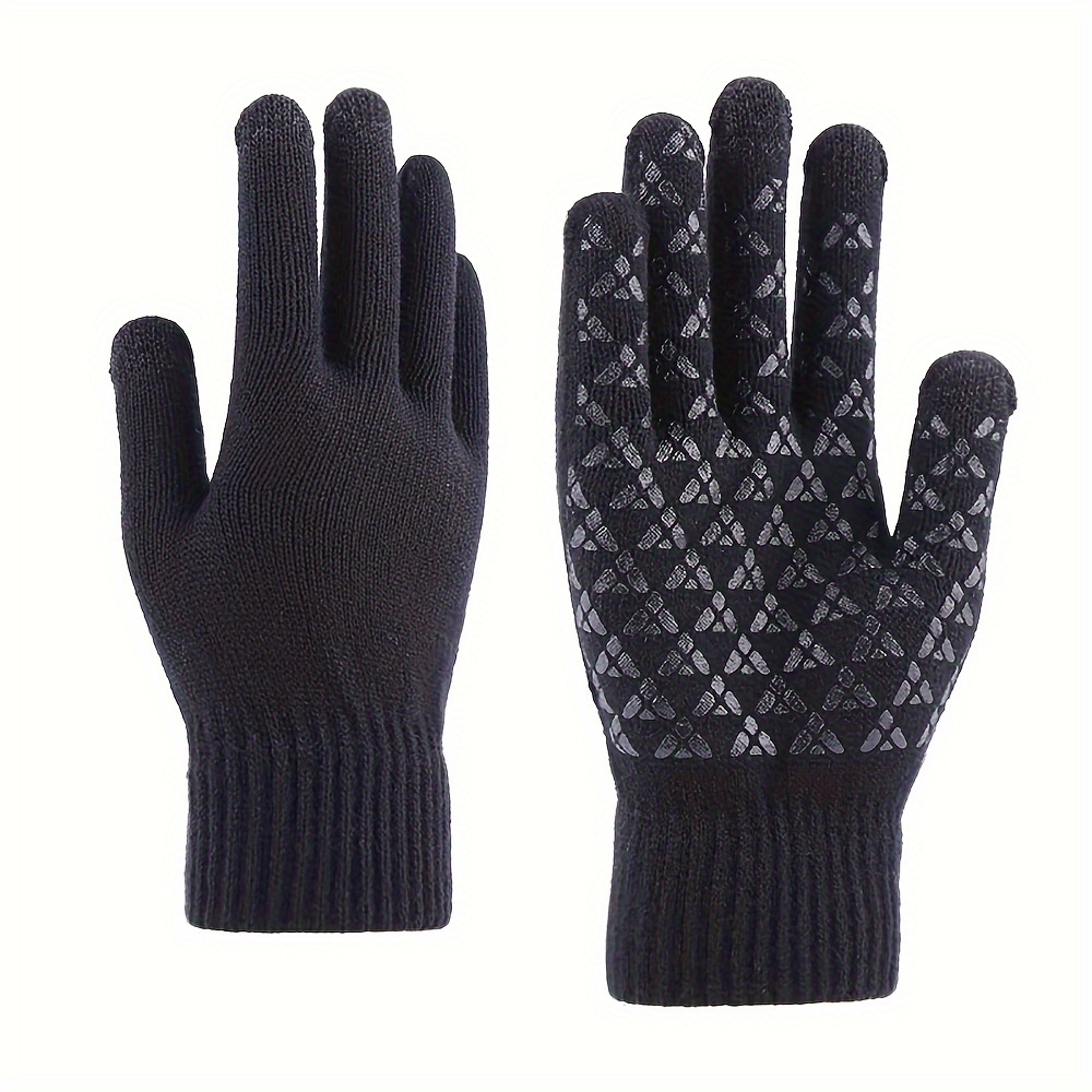 1pair Mens Winter Knitted Gloves Plush Thick Insulation Anti Cold