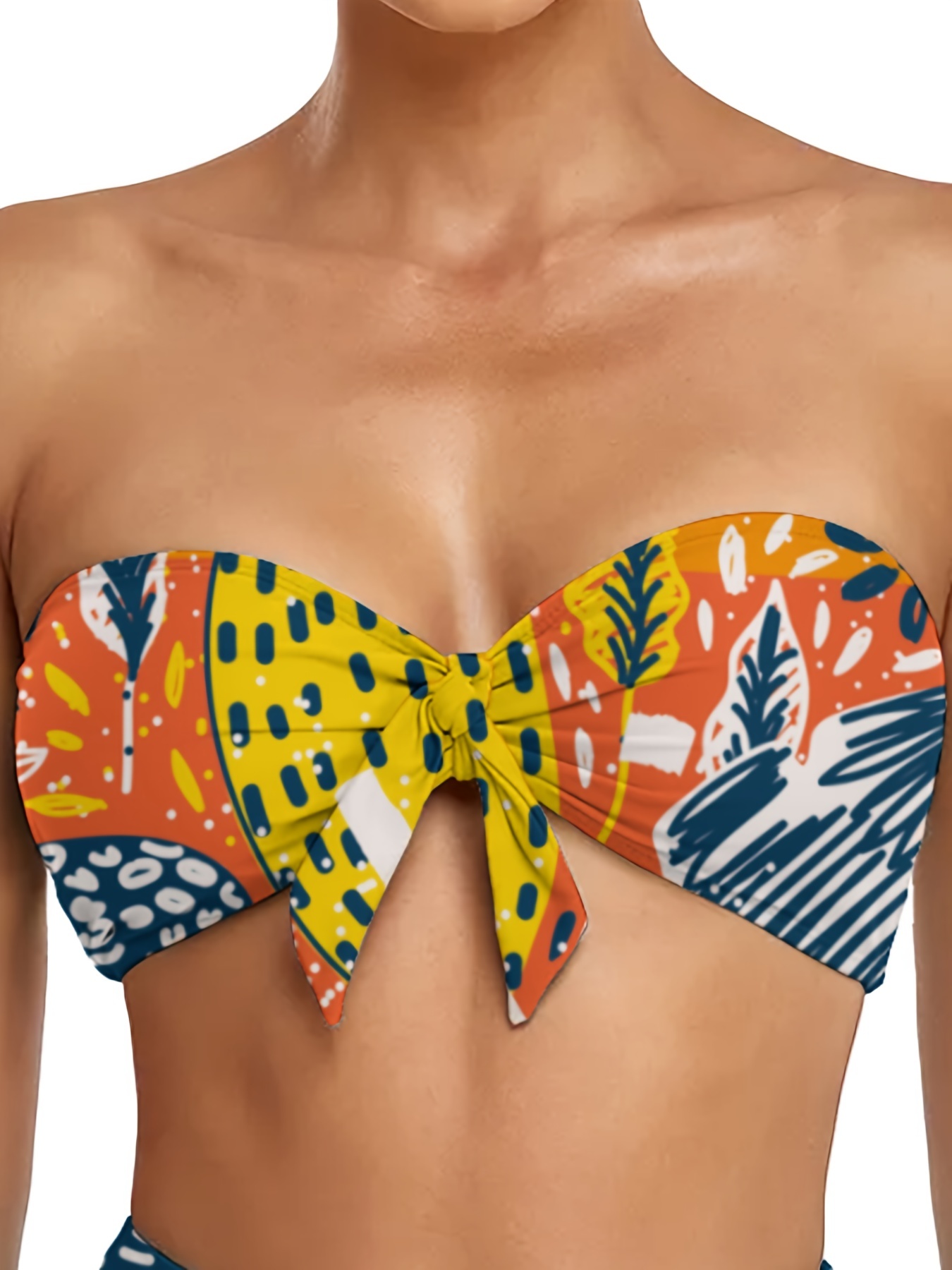 Floral Print Knot Front Bikini Stretchy Bandeau Strapless - Temu