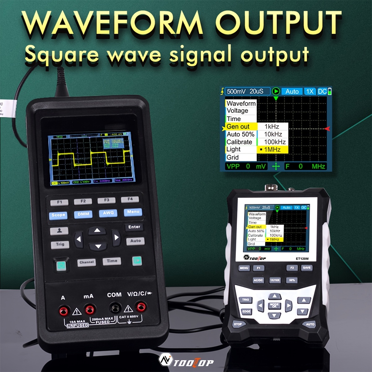 TOOLTOP ET120M Oscilloscopio digitale Larghezza di banda 120 MHz Frequenza  di campionamento 500 MSa/s Forma d'onda analogica HD TFT da 2,4 pollici con