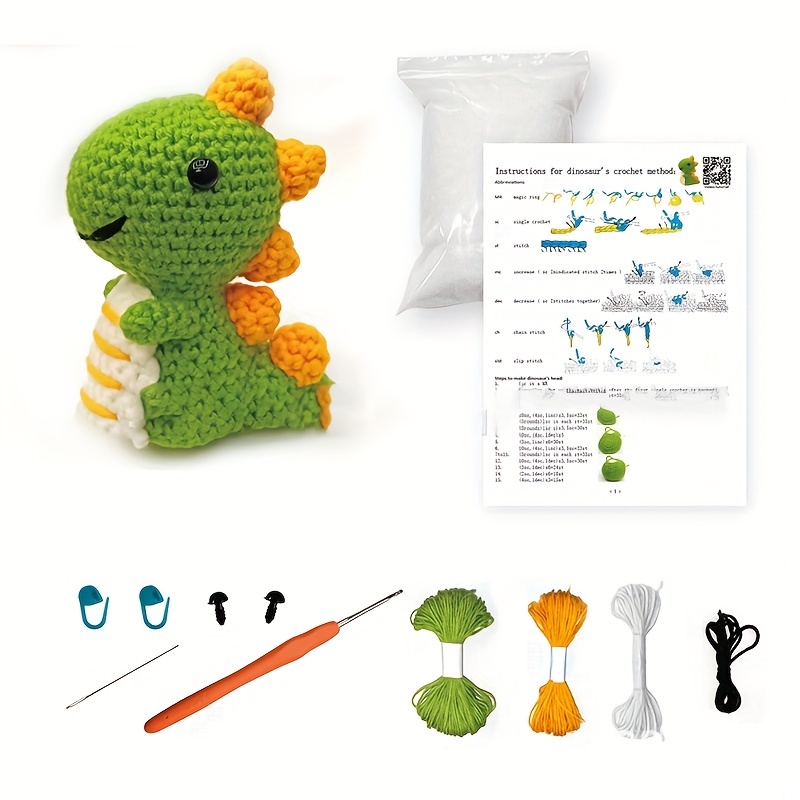 DIY Cartoon Dinosaur Crochet Kit With Crochet Hook Marker Buckle