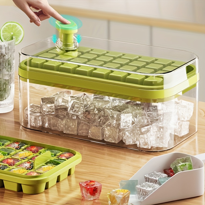 One-button Press Ice Cube Tray Mould Container Box with Lid