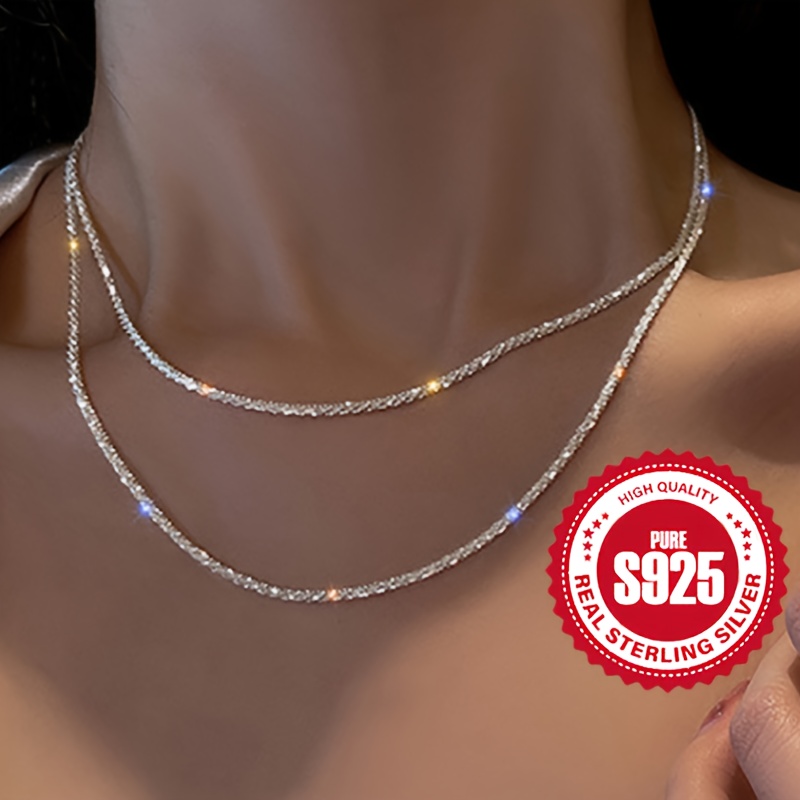 

925 Sterling Silver Chain Necklace Female Sparkling Necklace Clavicle Chain Wedding Party Favors