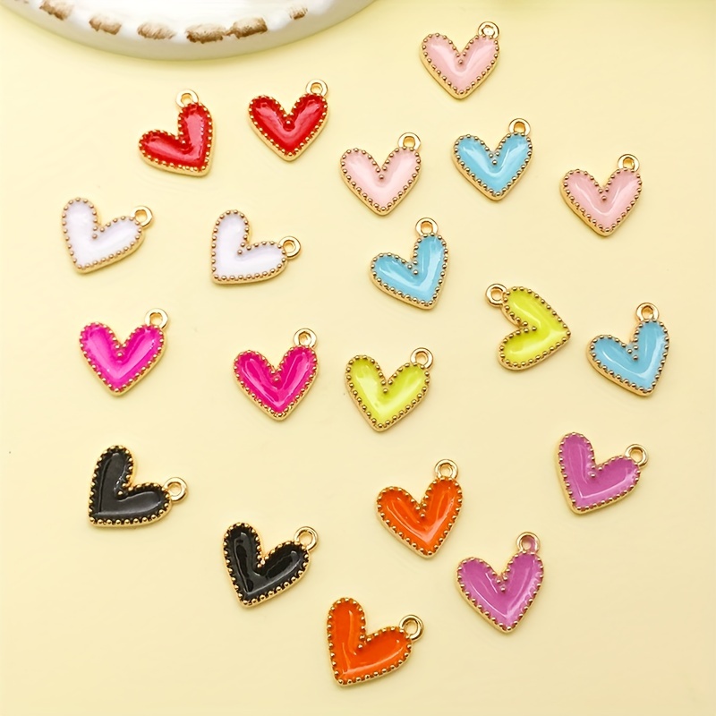 20Pcs/Lot Random Color Zinc Alloy Enamel Gold Plated Cute Heart Shape Charms Pendant for DIY Necklace Bracelets Earrings Jewelry, Jewels Making DIY