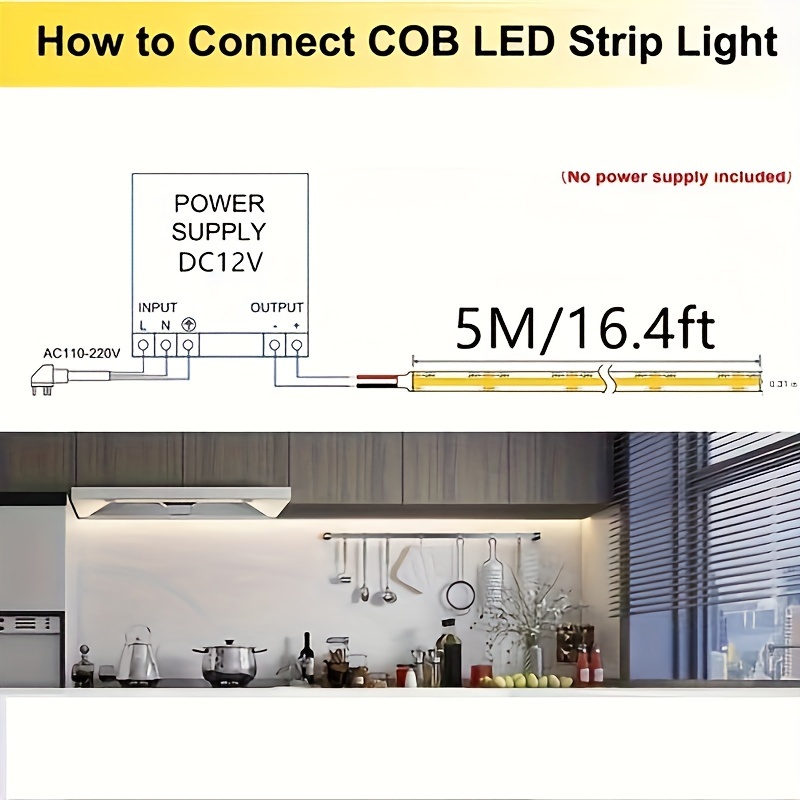 Tira LED COB 12V | 360 LED/m | 5m | FLIP CHIP | 1320Lm |12W/M | CRI90 | IP20