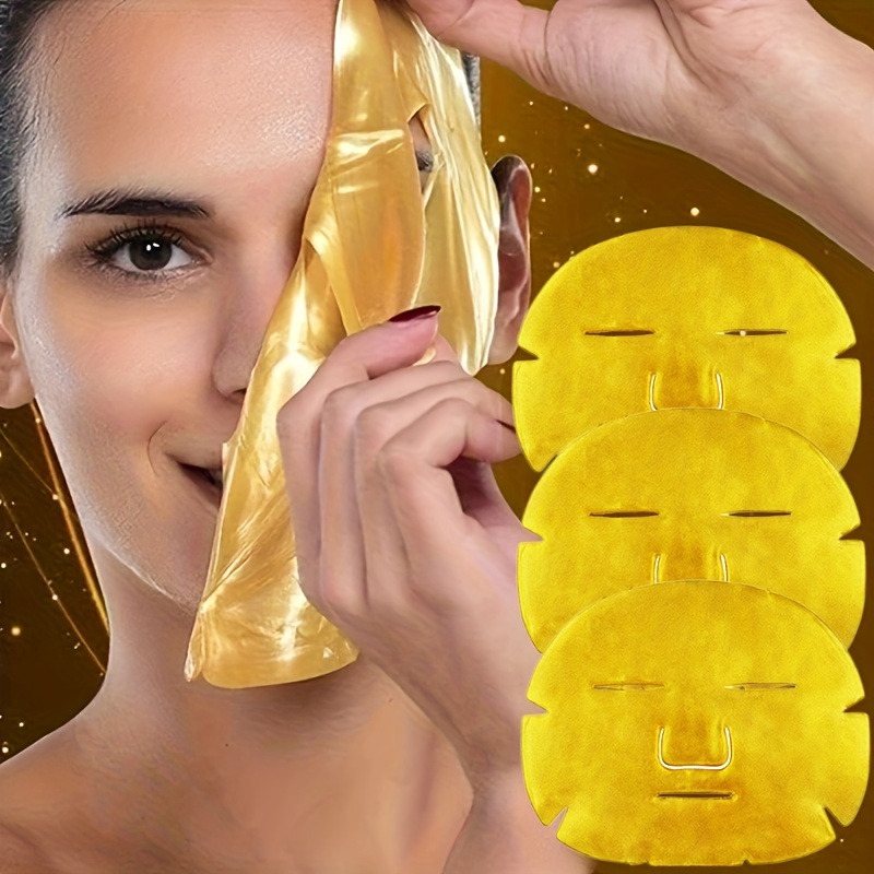  Máscaras faciales de colágeno de gel dorado – Mascarilla  reafirmante de oro de 24 quilates – Mascarilla facial dorada (5 piezas) – Mascarilla  facial de oro vegano – Antienvejecimiento, hinchazón, hidratación