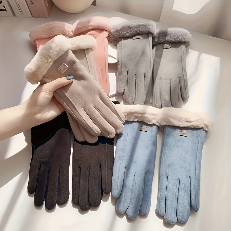 

1pair Women's Thickened Warm Bicycle Gloves, Comfortable Winter Fleece Lined Full Finger Gloves