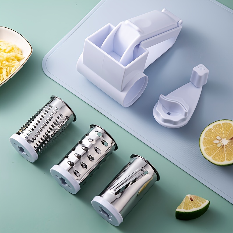 LHS Rotary Cheese Grater for Kitchen, Stainless Steel Parmesan Cheese Grater Shredder with 3 Sharp Drums, Easy to Clean Manual Rotary Grater for