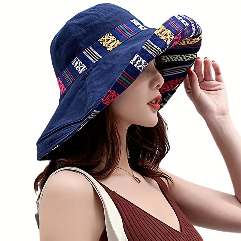 

Boho Reversible Large Bucket Hats Wide Brim Uv Protection Sun Hat Classic Outdoor Travel Beach Hat Fisherman Cap For Women