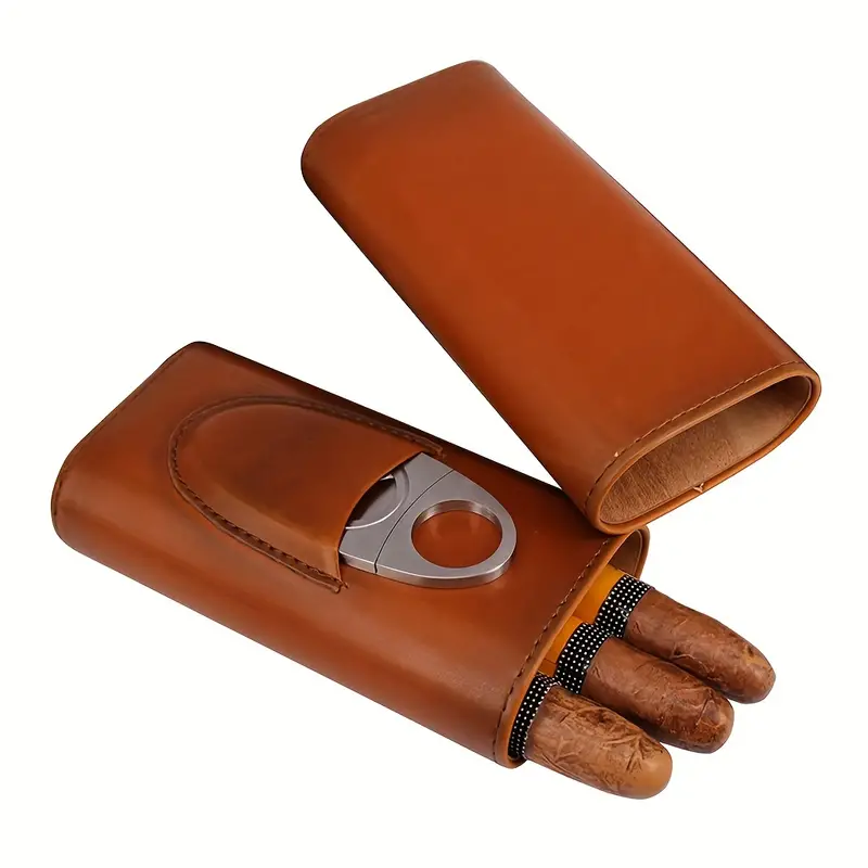 elevate your smoking experience with this silver stainless steel cutter leather cigar case and cedar wood lined humidor set details 4