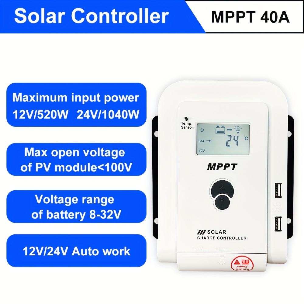 EPEVER MPPT Solar Charge Controller 40A 12V/24V Power Regulator Max PV 100V