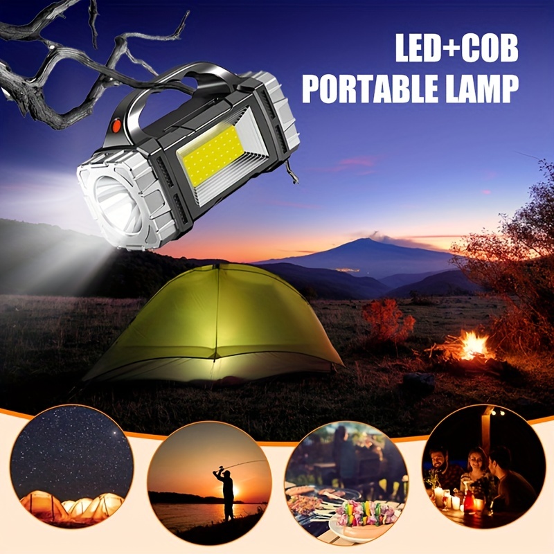 Linterna LED portátil camping, linterna solar recargable por USB