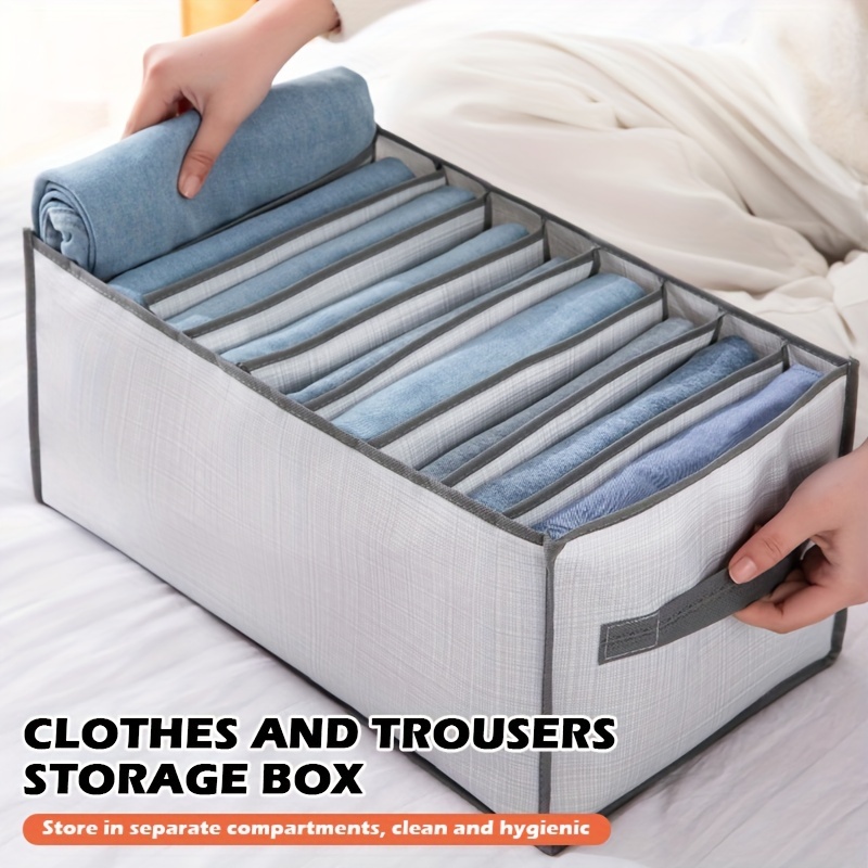 Foldable Storage Box Grey, 2 Pcs Collapsible Cabinet Clothes Organizer with  Individual Compartments, Drawer Organizer with Dividers for Pants,  Trousers, Jeans, Shirts, Sweaters, Leggings 