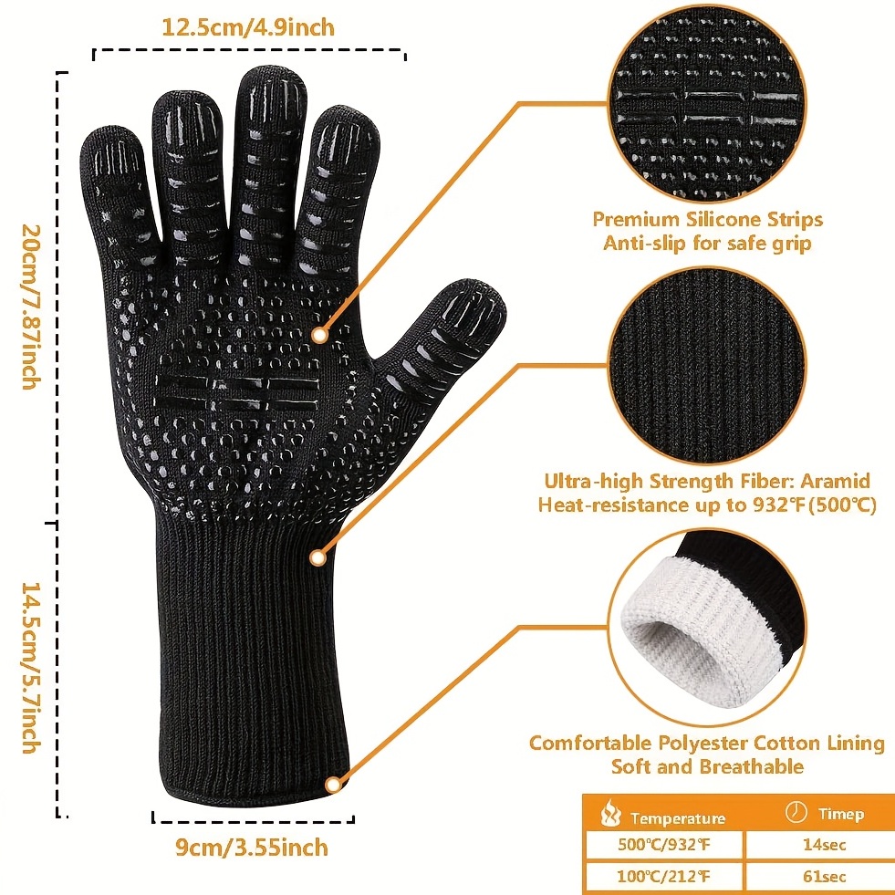 Guantes de barbacoa, guantes de silicona resistentes al calor, guantes  largos impermeables para horno de cocina con capa interior de algodón para