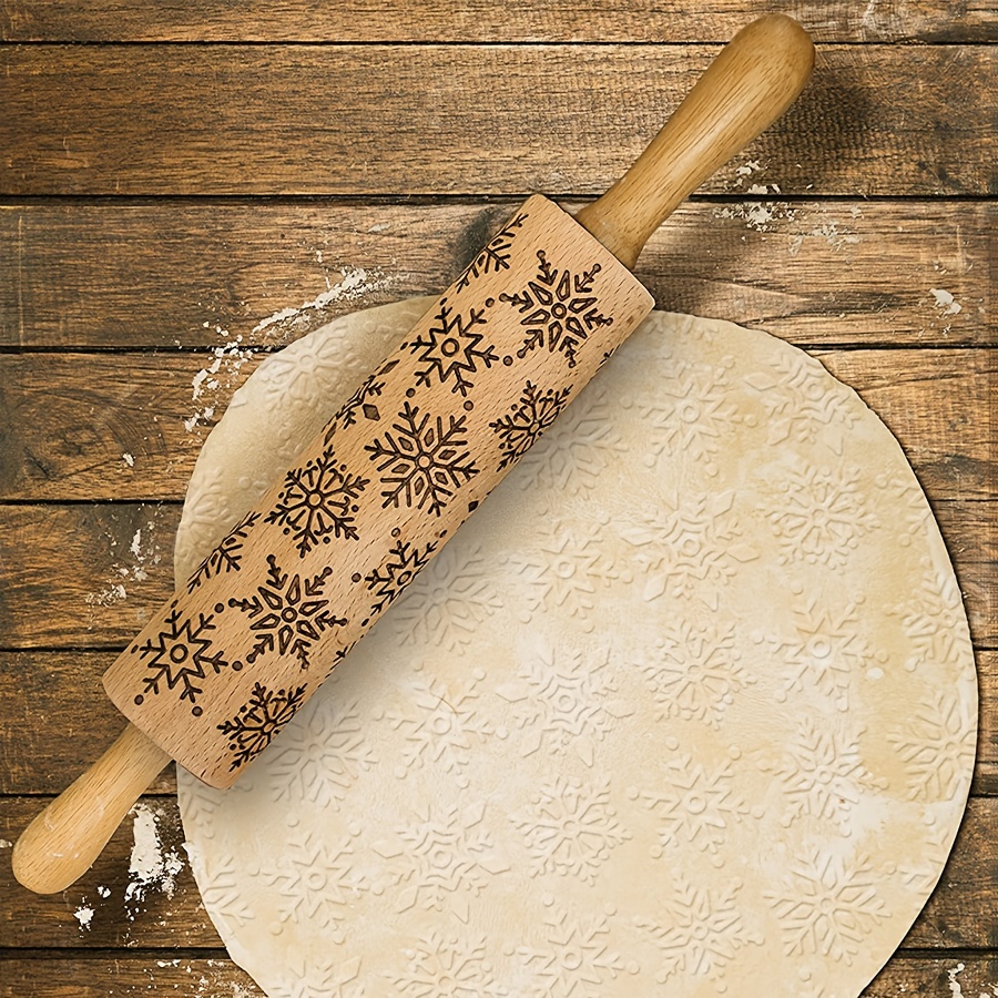 Wooden Embossed Rolling Pin With Christmas Round Seal Deep - Temu