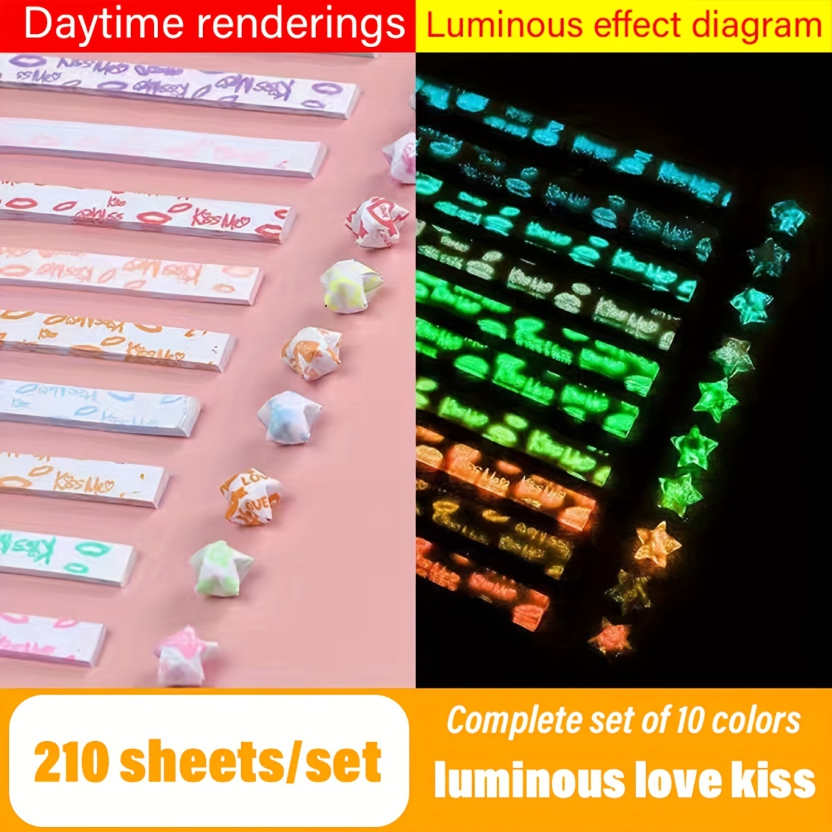 210PCS Luminous Paper Strips Origami Folding Lucky Star Ribbons Crafts  GiftN~KE