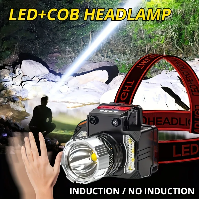 Led Headlamp With Induction Or No Induction Usb Rechargeable, Head  Flashlight, Head Lamp For Adults, Ipx4 Waterproof, Headlight For Home,  Outdoors, Camping, Running, Fishing, Cycling Temu Japan
