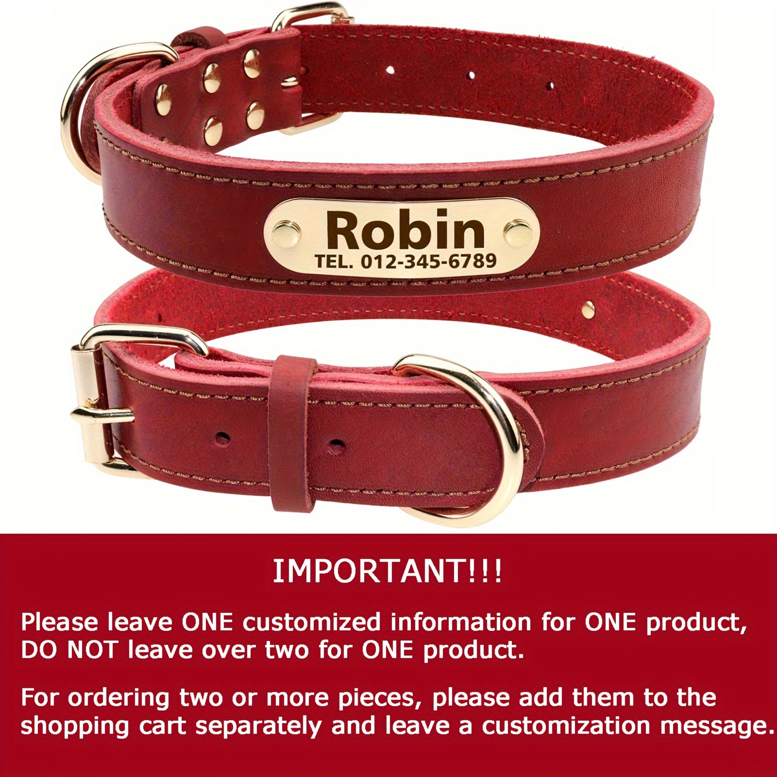 Red Leather Cat Collar, Brick Red Cat Collars, Personalized Safe