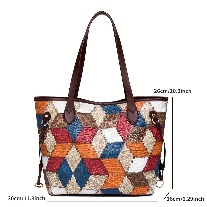 2pcs/set Fashionable Solid Color Geometric Pattern Handbags Small