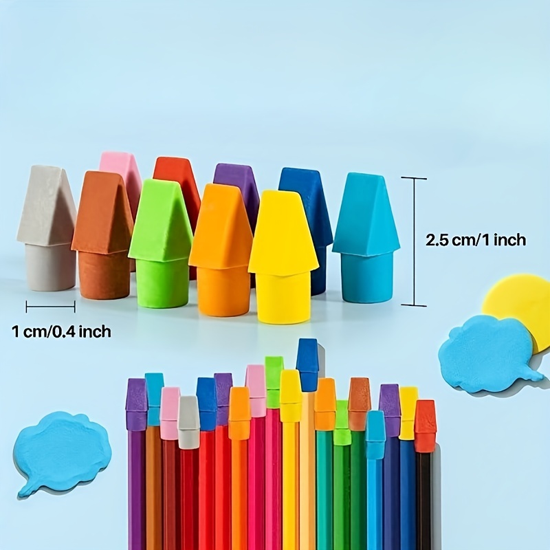 50 gomas de borrar para lápices de colores, tapas de borrador, borradores  para niños, suministros escolares para profesores (5 colores)