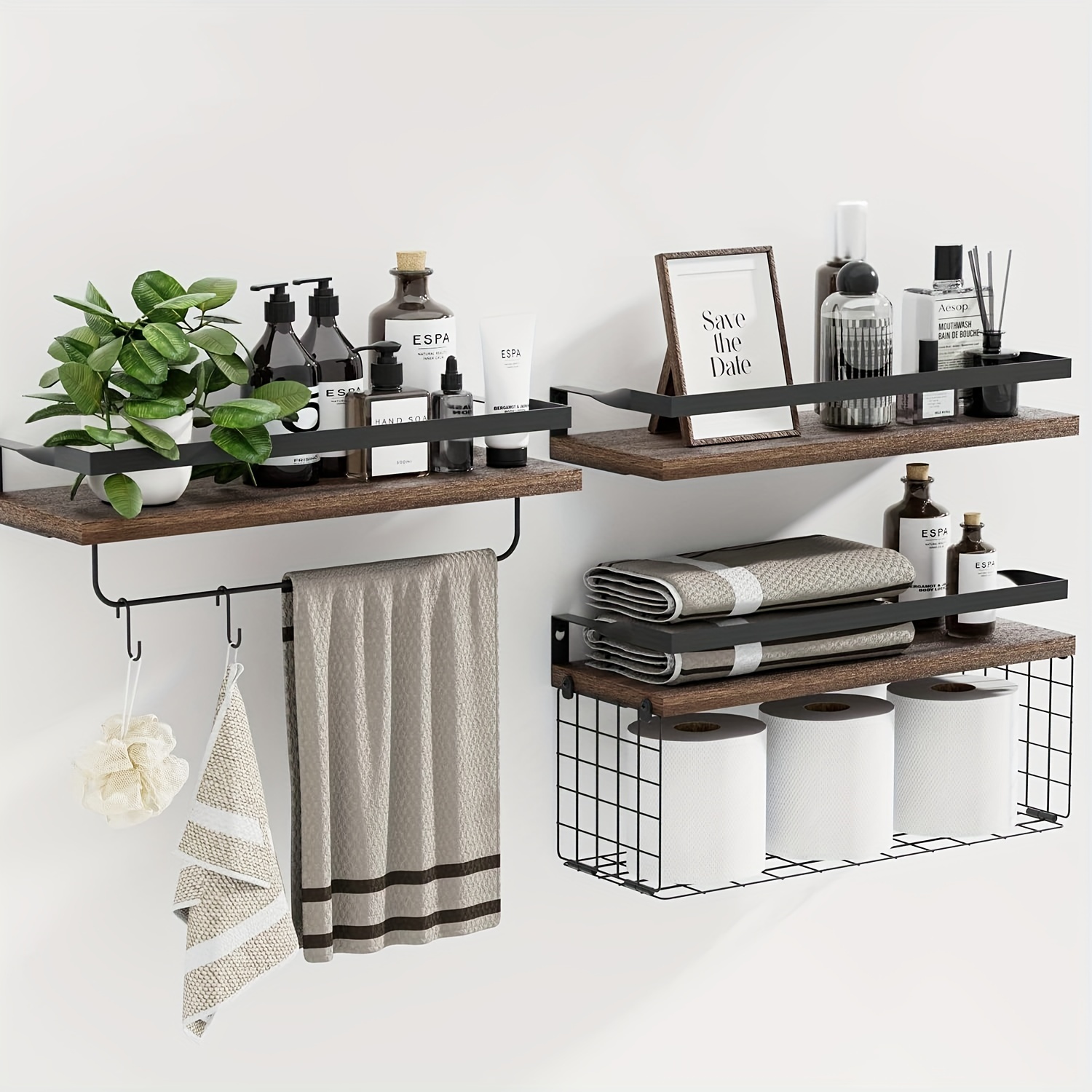 3-layer Floating Stable Toiletry Storage Shelf, Wall Mounted