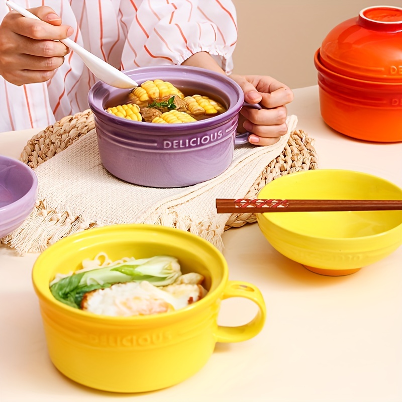 Creative Ceramic Bowls With Lid Perfect For Noodles Salad - Temu