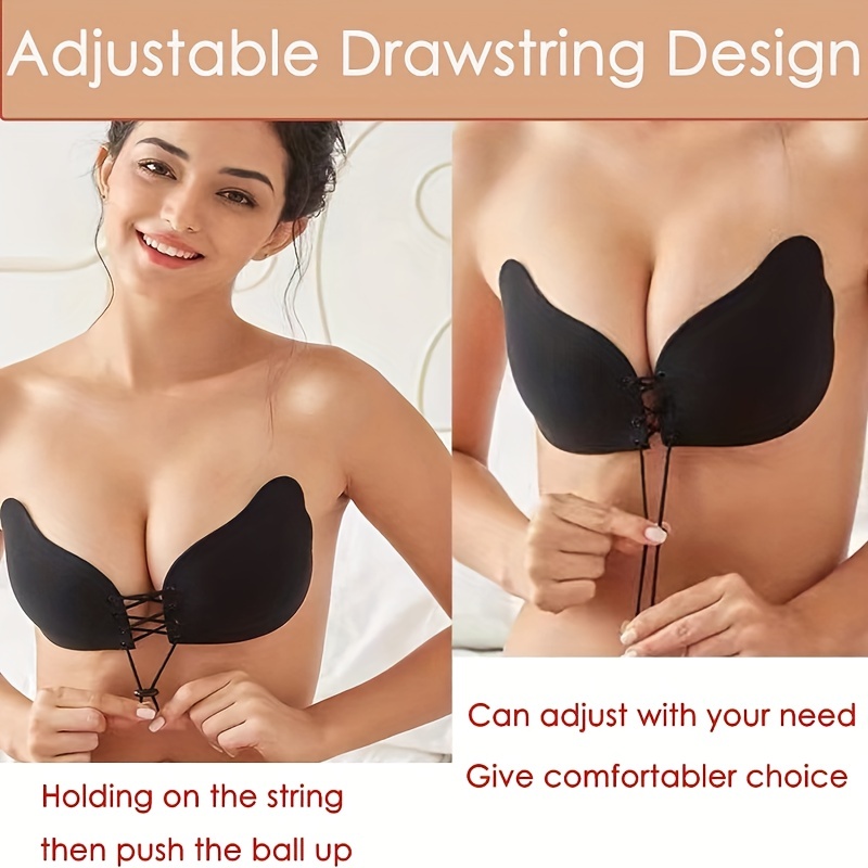 Silicone Strapless Backless Push Up Adhesive Bra With Drawstrings