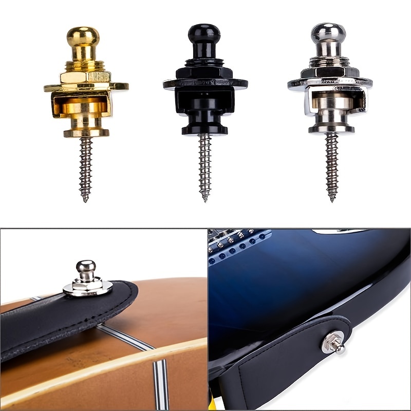 Fender Guitar Strap Lock with Chrome Buttons and Wood Mounting Screws, 1  Set of 2 Security Guitar Strap Locks for Guitar and Guitar Strap, Black and