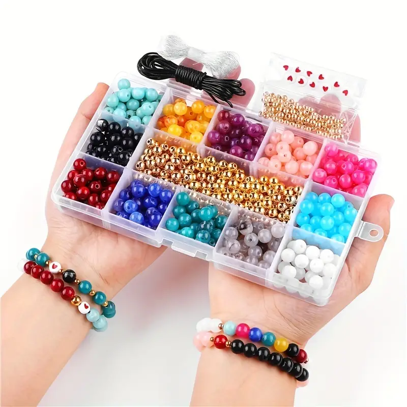 15 Grids 6-8mm Acrylic Assorted Color Round Bead Case Box, Diy Handmade  Bracelet Necklace Accessories, Beading Making Supplies, Ideal choice for  Gifts