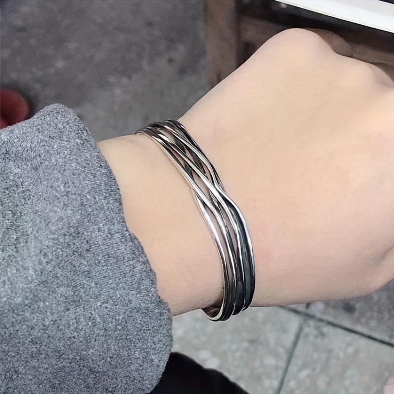Men's Classic Silver Curved Branch Open Bracelet