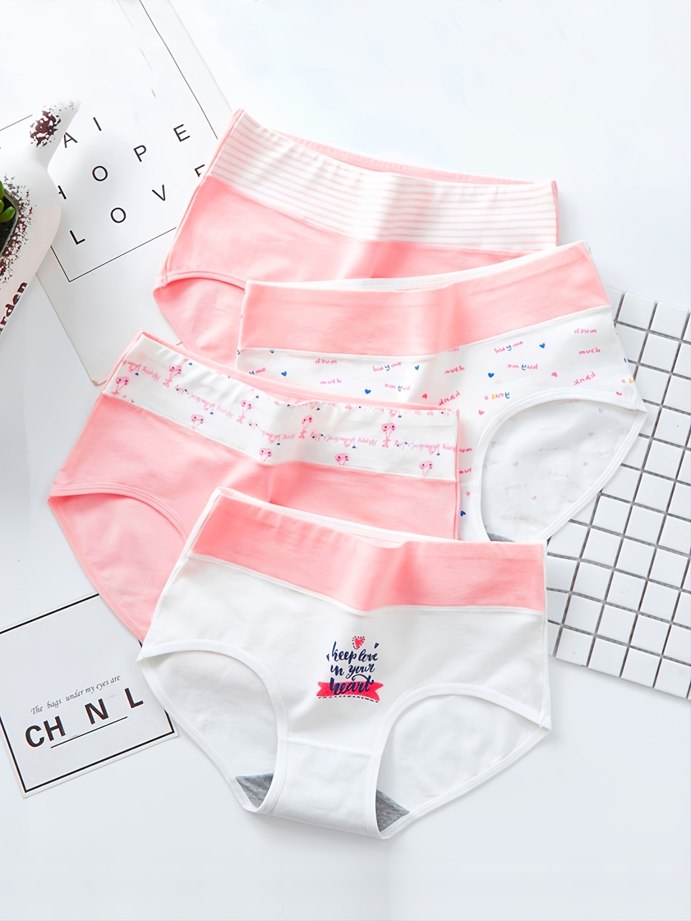 Cute Pattern Colorblock Pastel High Waist Panties Women's - Temu