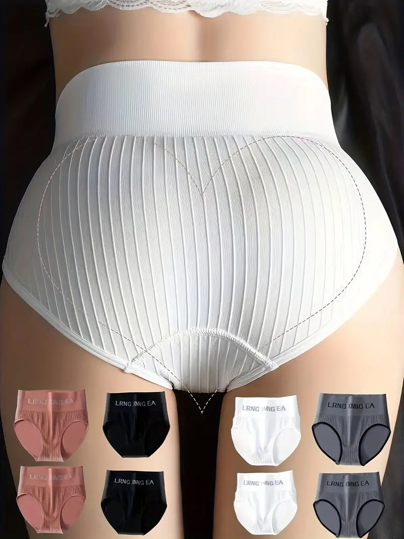 8 Pcs Sporty Panties, Rib Knit Letter Print High Waisted Tummy Control  Absorbent Breathable Butt Lifting Intimates Panties, Women's Lingerie &  Underwe