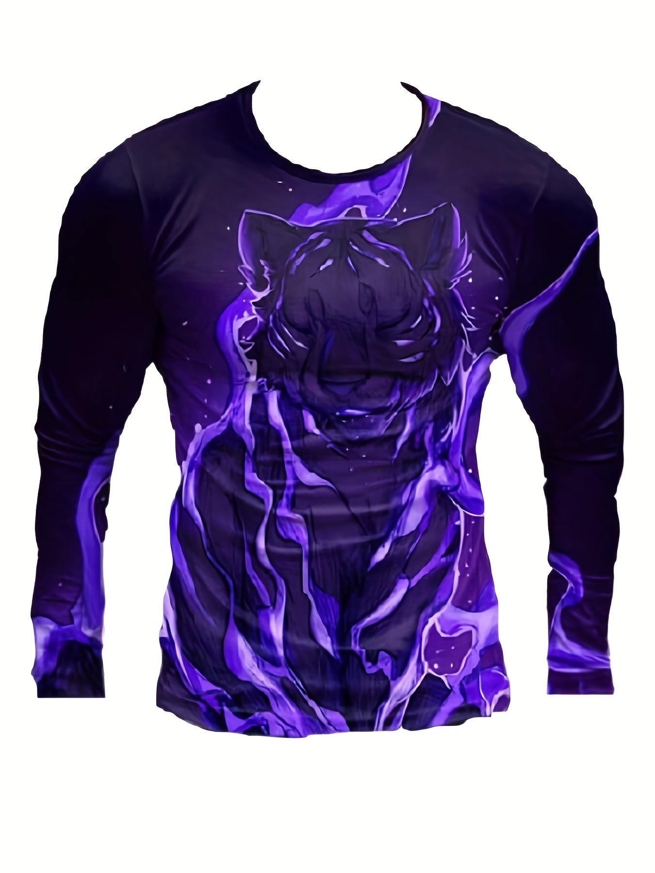 3d Tiger Pattern Print Mens Graphic Design Crew Neck Long Sleeve