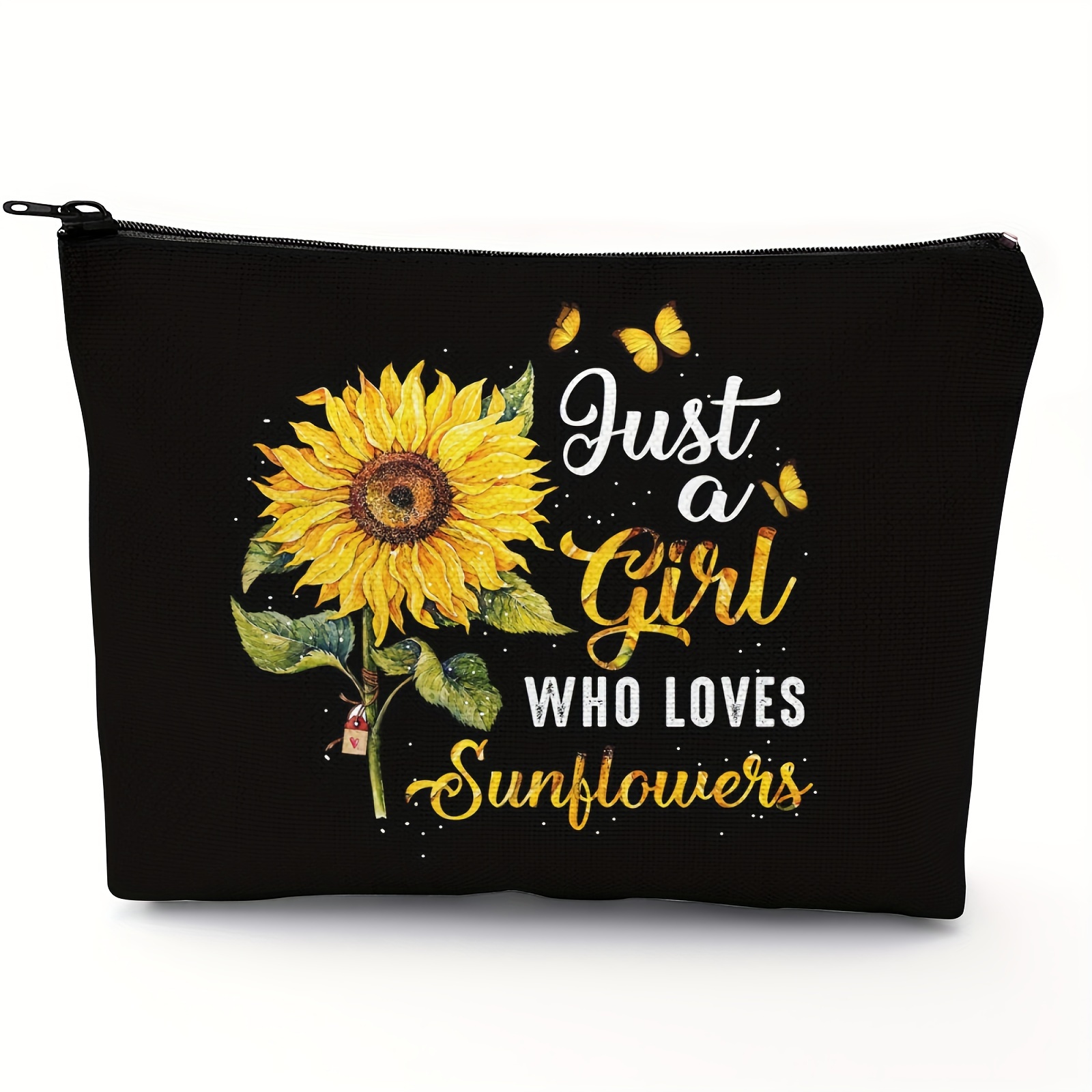 

1pc Sunflower Cosmetic Bag For Women Just A Who Loves Sunflowers Makeup Bag With Zipper Pouch Portable Sunflower Travel Bags Gift Accessories