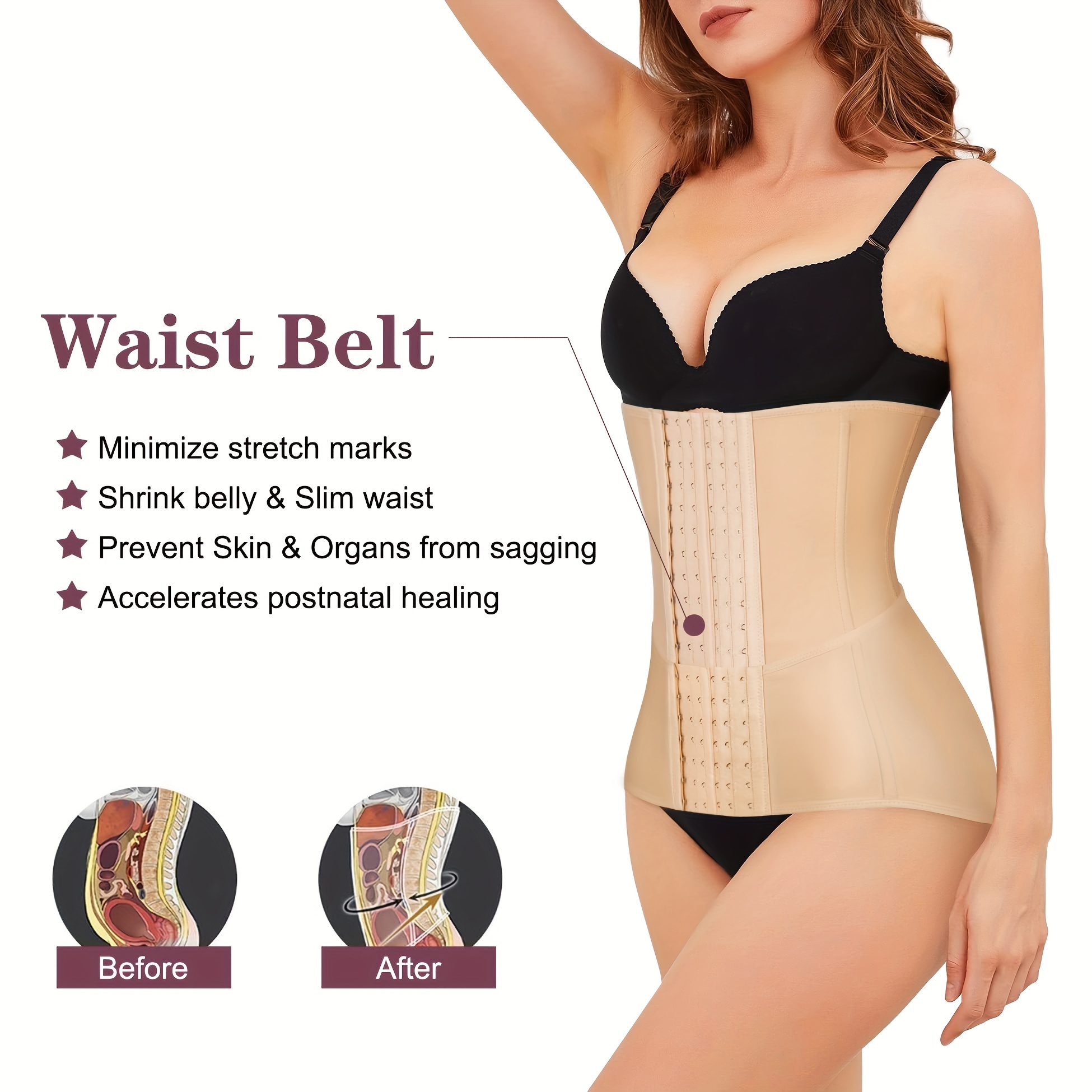 Women Body Shaper, Waist Shapewear Belly Band, Tummy Control Postpartum  Recovery Cincher, Postpartum Women Belly Elastic Belt 3 Size (Skin Color)