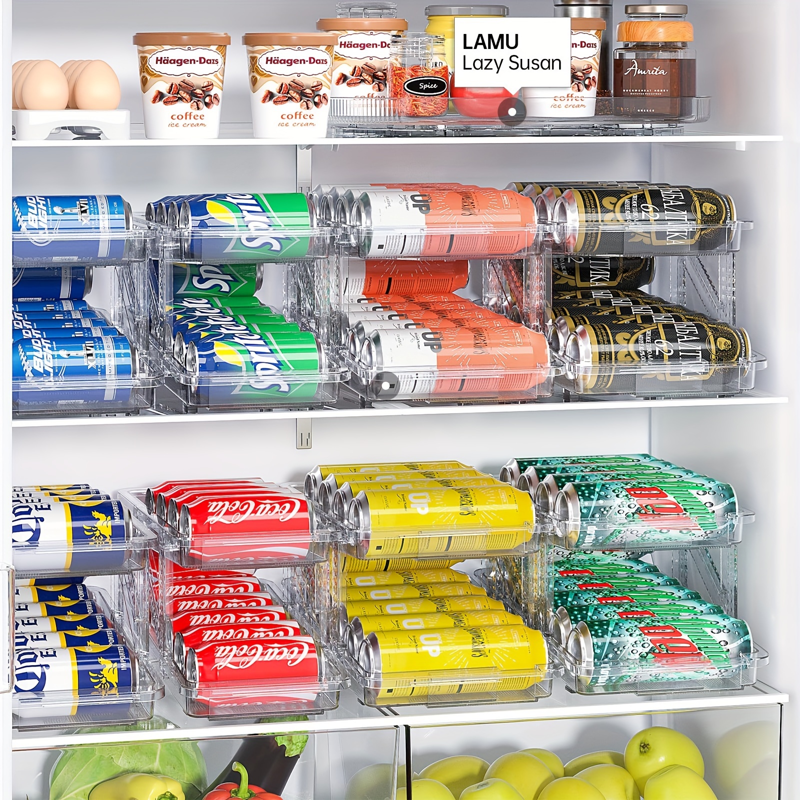 2pcs Kitchen Can Dispenser Rack - Refrigerator Soda Can Organizer - Pantry  Can Storage Holder, Great For Fridge And Freezer Organization - Holds Food  And Soup Cans (transparent)