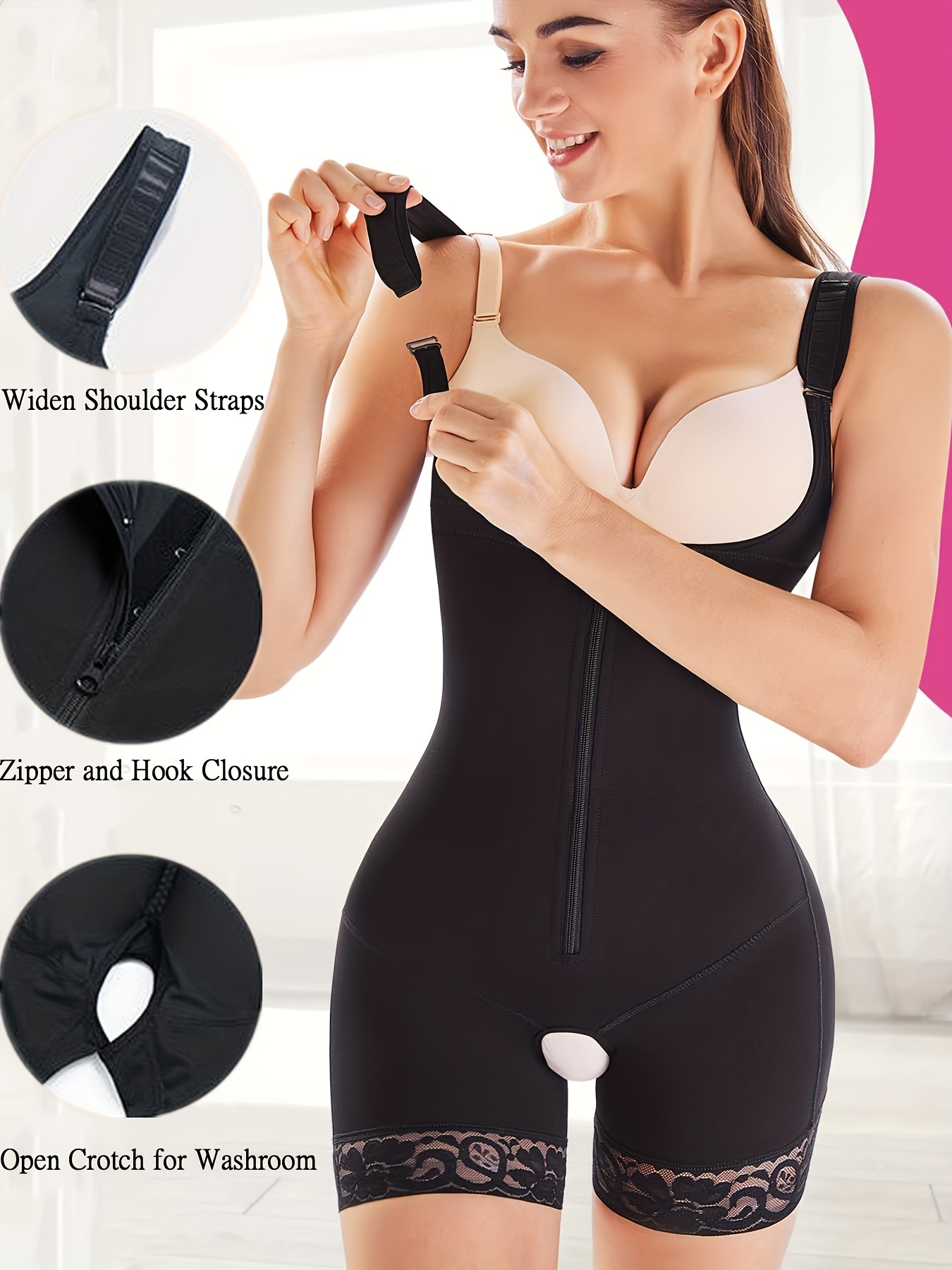 Shapewear for Women Tummy Control Body Shaper Zipper Open Bust Bodysuit  with Hook Zipper Closure (Color : Skin Color, Size : 1X)
