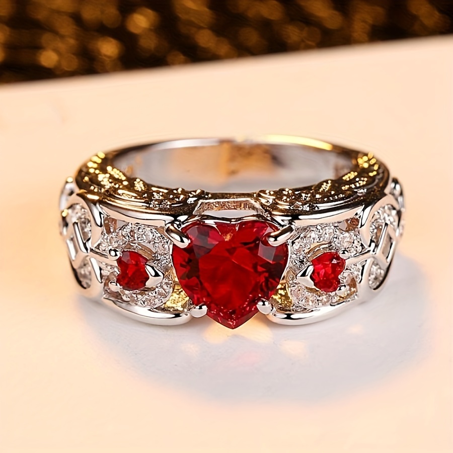 Heart-Shaped Zircon Eternity Band Ring For Women  Bride Anniversary Wedding Jewelry Valentine's Day Gift
