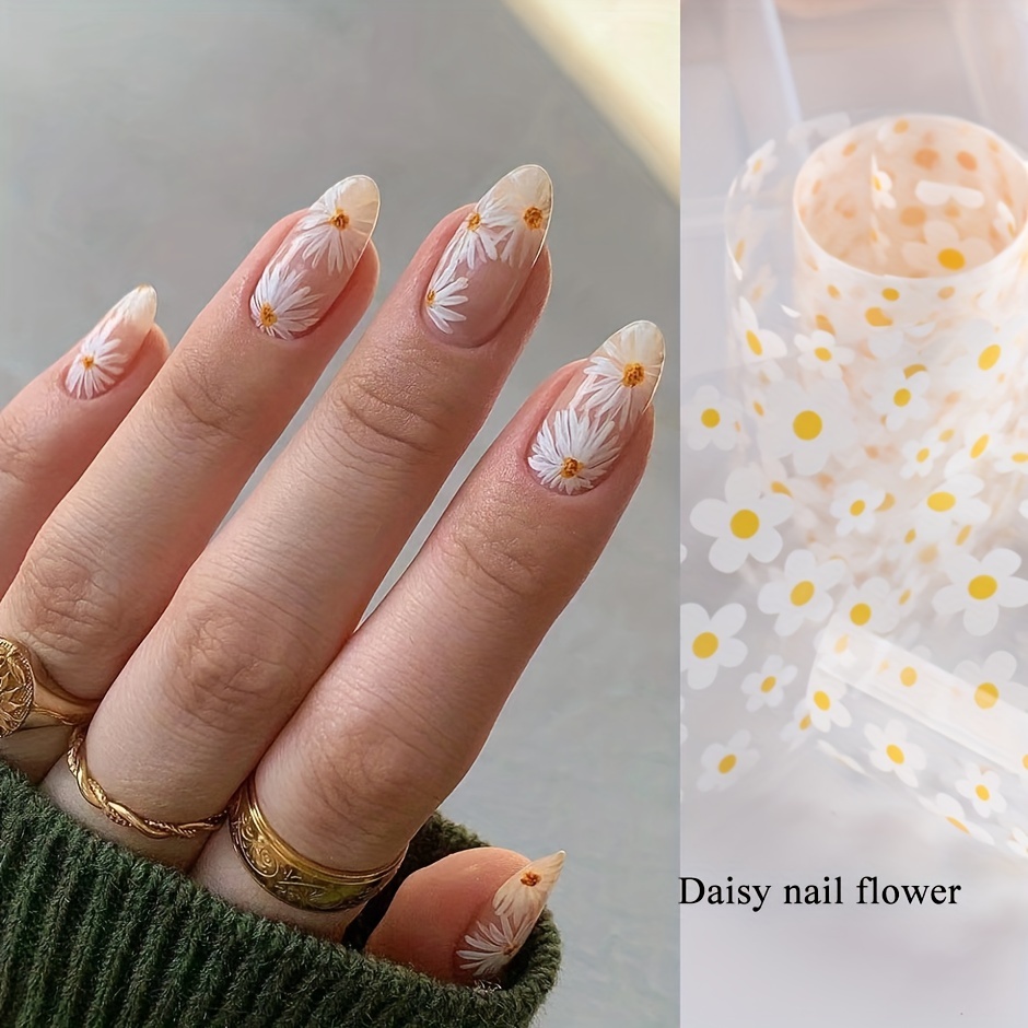 Nail Art Foil Transfer Stickers Small Daisy Flowers White Sun Floral Starry  Sky Nail Decals For Women Acrylic Nails DIY Designs