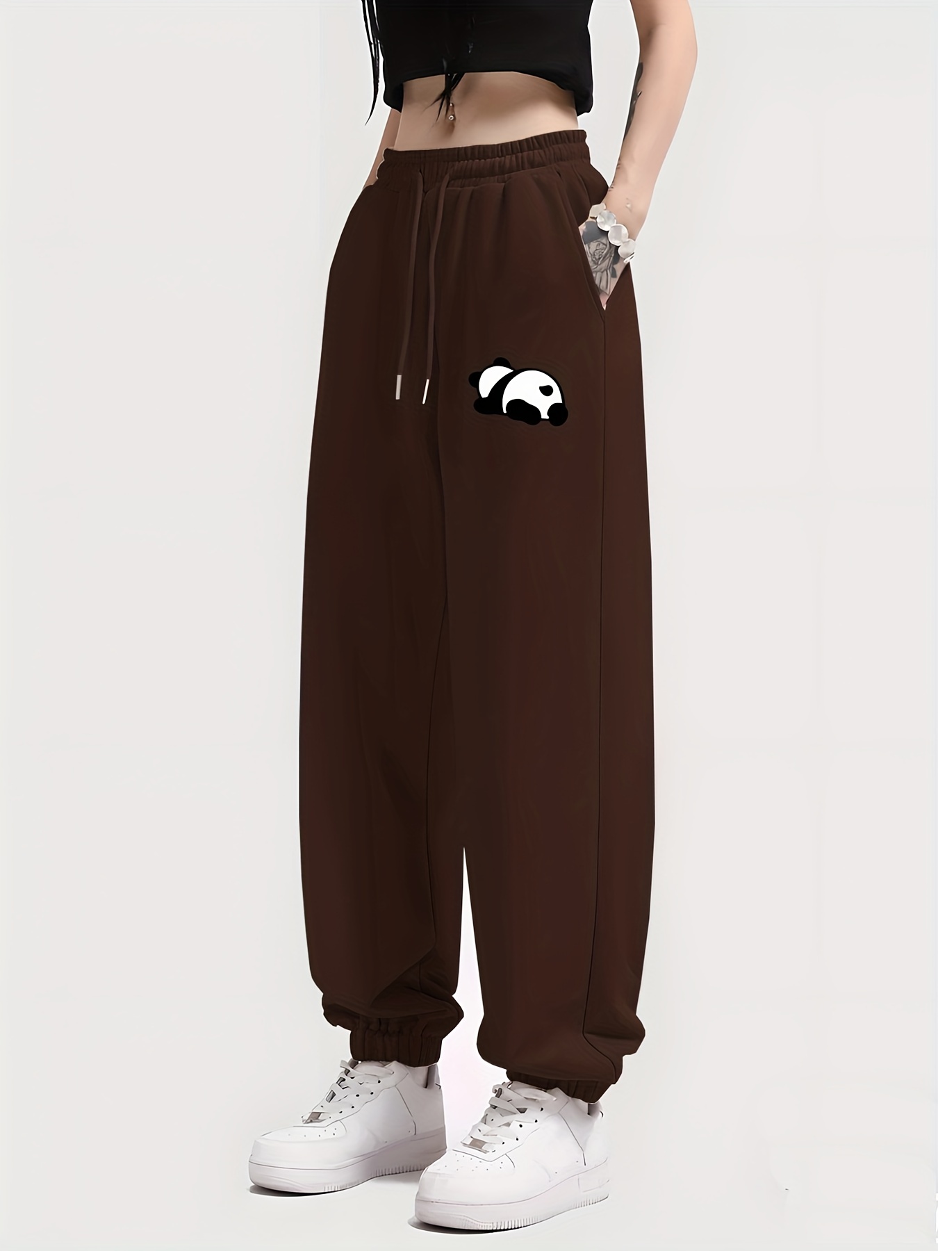 Cute Panda Graphic Baggy Sports Sweatpants Women Drawstring - Temu