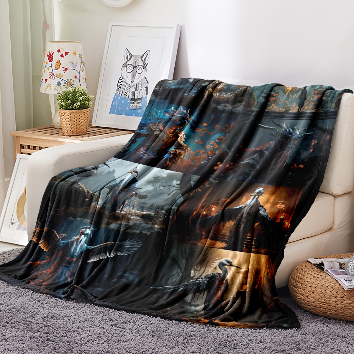 1pc Flannel Throw Blanket Bird And Dragon Funny Combination Multi Purpose  Blanket Warm Cozy Soft Blanket For Couch Bed Sofa Car Office Camping  Travelling - Home u0026 Kitchen - Temu United Arab Emirates