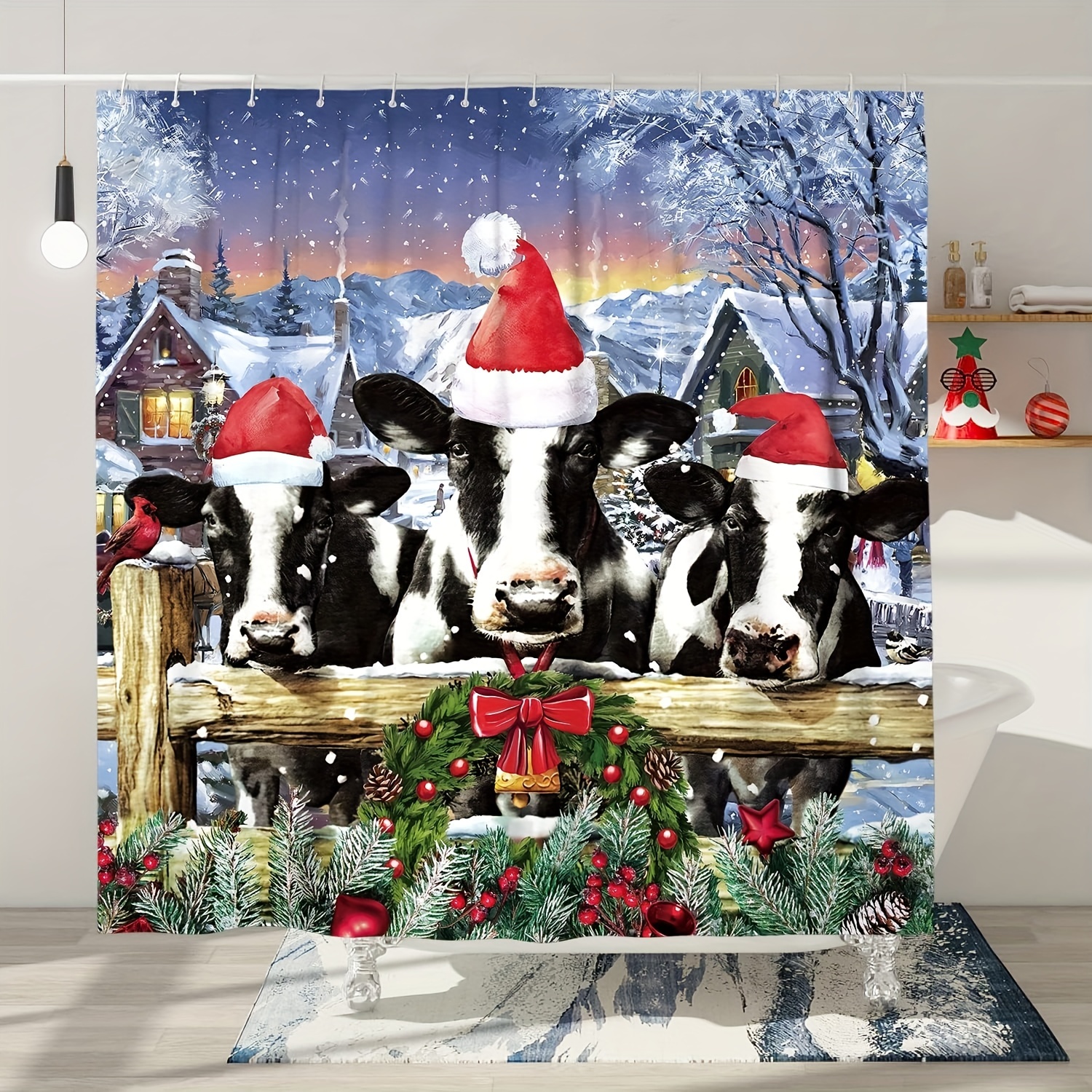 Christmas Kitchen Rug Floor Mat Christmas Ugly Cow Christmas - Temu