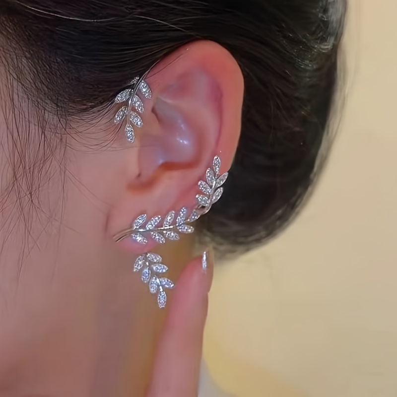 Sparkling Crystal Leaf Ear Clip Non piercing Earring Women - Temu