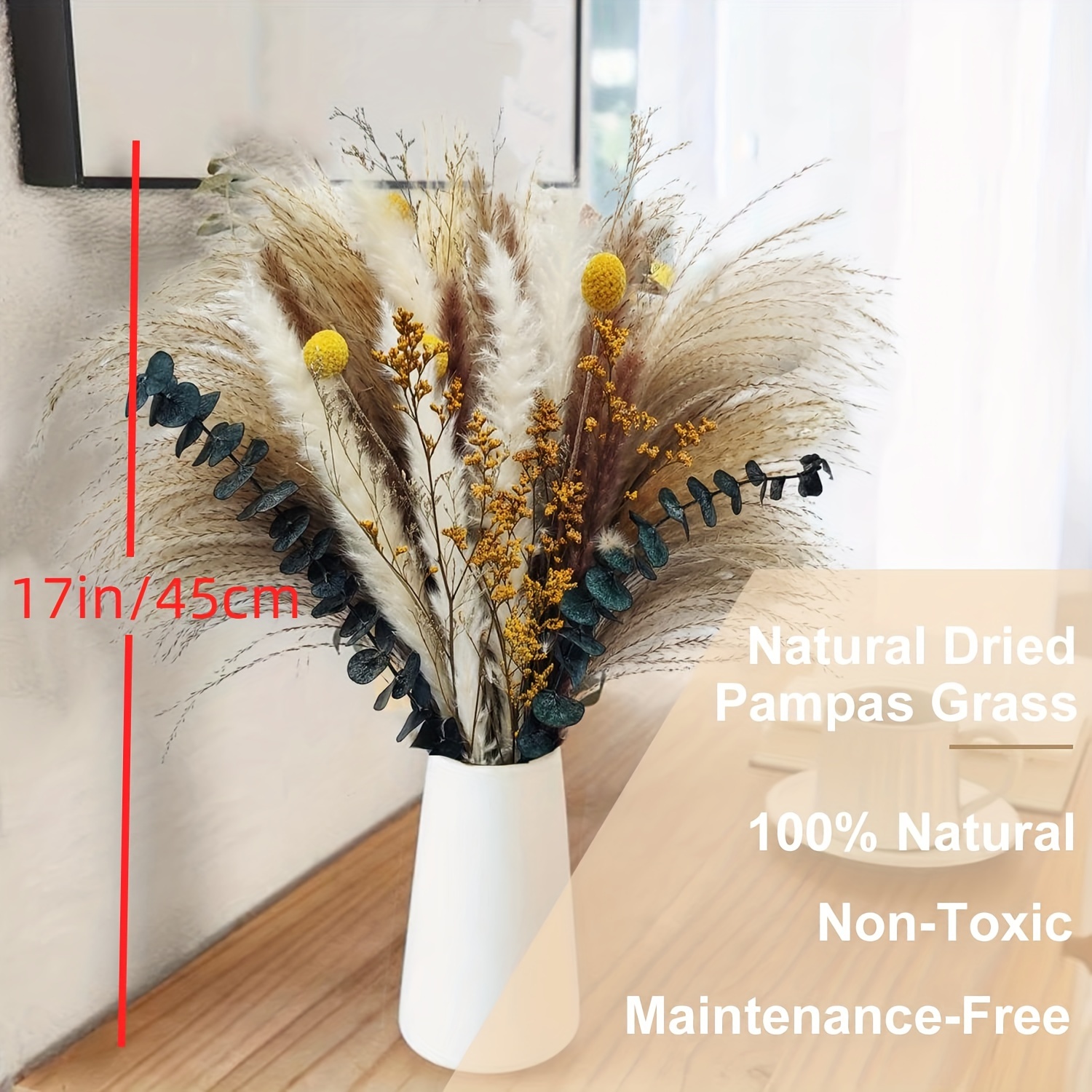 60pcs Dried Florals Eucalyptus Bouquet - Luxury Dried Flower Bouquet | Boho  Dried Flowers For Vase | Small Pampas Grass Decor