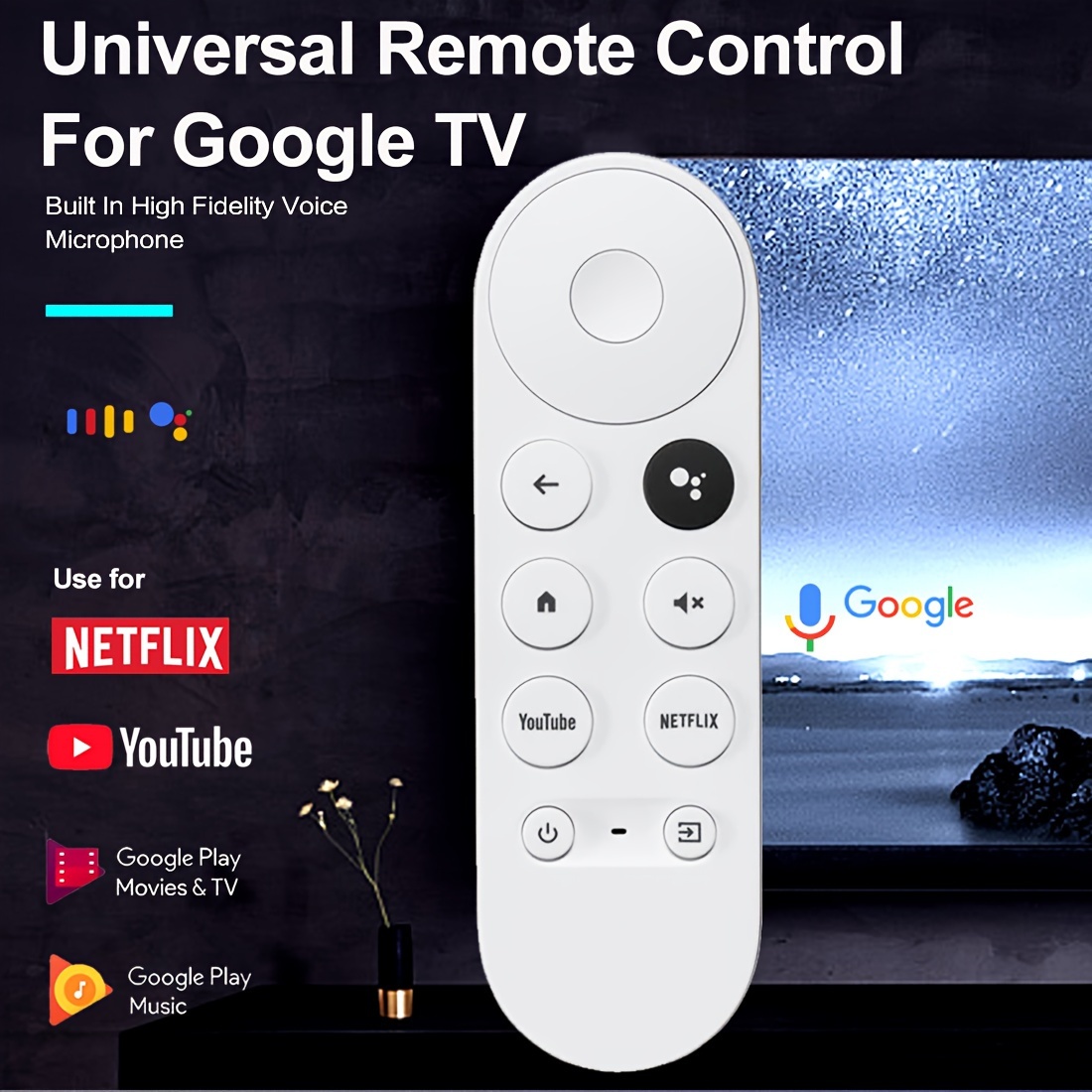 Mando a distancia de repuesto para Google Chromecast 4k Snow Streaming  Media Player (solo control remoto) - GA01919REM GA01919-US