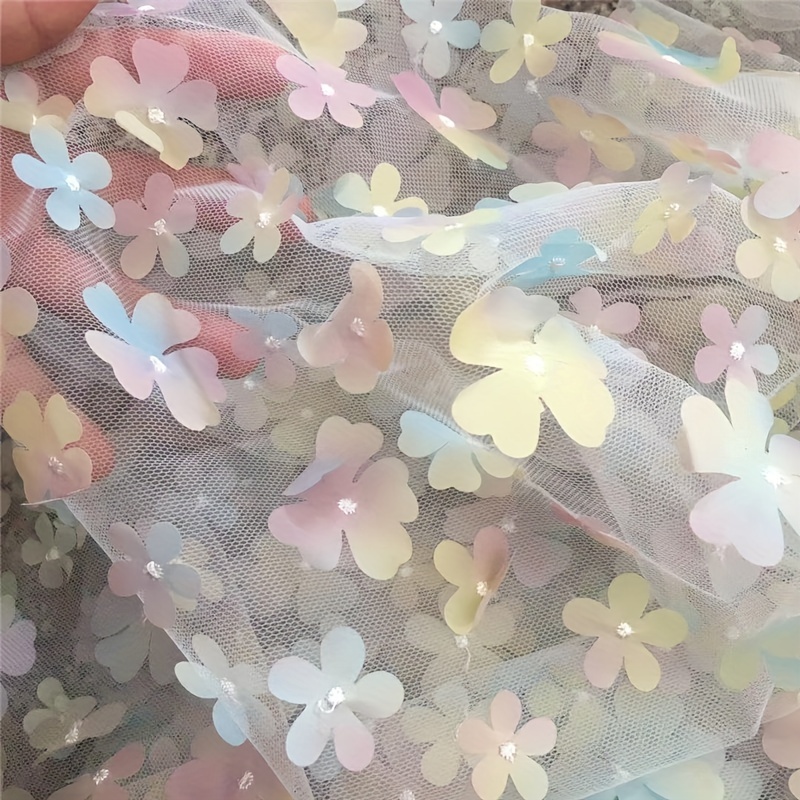 3d Embroidered Floral Pattern Tulle Fabric Lace Fabric Diy - Temu