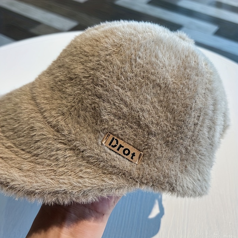 Cheap Faux Fur Plush Baseball Cap Solid Color Coldproof Golf Dad Hats  Lightweight Adjustable Sun Hats For Women Girls Autumn & Winter