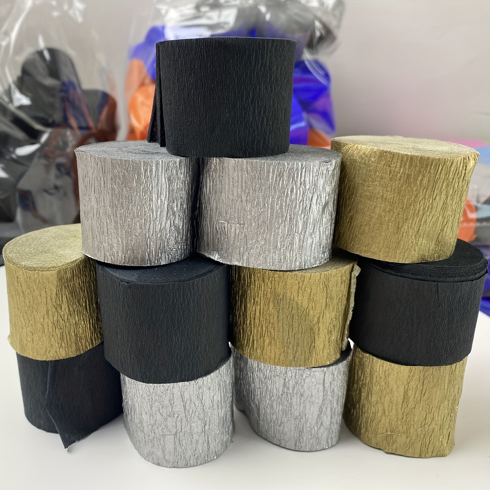 Sparkling Silver And Black Crepe Paper Streamers For Party